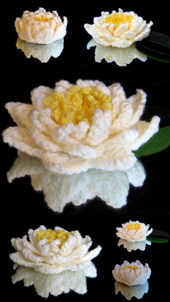 Mirrored glass display of crochet water lilies - seamless pattern from makemydaycreative.com