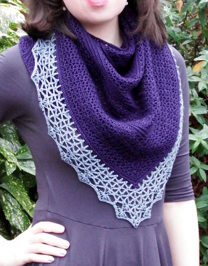 Atlantic lace shawl with beaded crochet border- free pattern